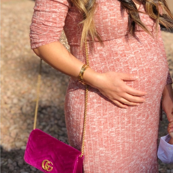 Ribbed dusty pink long sleeve midi dress with side slits. Excellent used cond - Picture 2 of 6